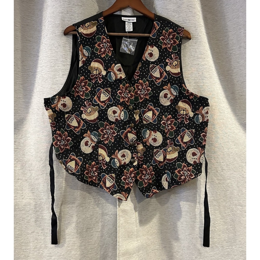 White Stag Womens All Over Print Christmas Sweater Vest Button Front Snowman XL